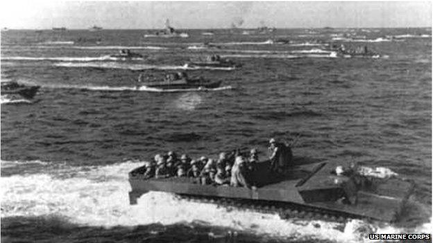 US landing fleet approaches Iwo Jima