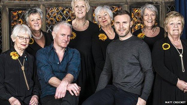 Writers Gary Barlow and Tim Firth met the original Calendar Girls in Burnsall