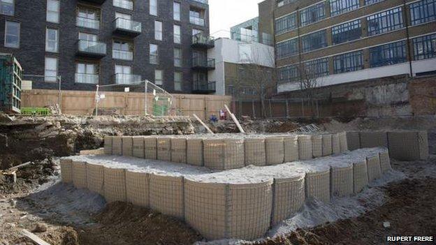 A wall was built around the unexploded bomb