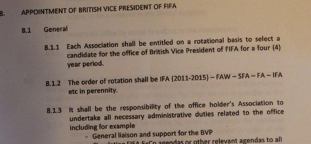 An image of the agreement that FAW president Trefor Lloyd Hughes says the FA has reneged upon