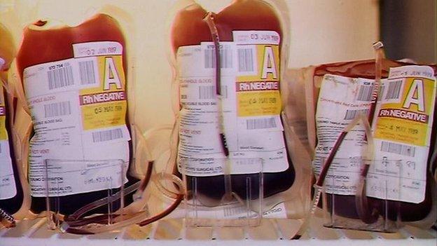 Bags of donated blood