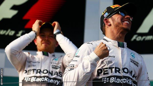 Mercedes AMG F1 drivers Nico Rosberg and Lewis Hamilton