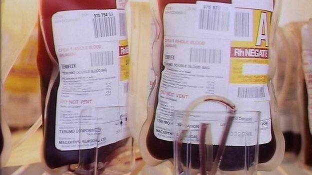 Bags of donated blood