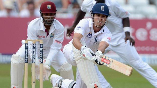 Alastair Cook playing against the West Indies in 2012