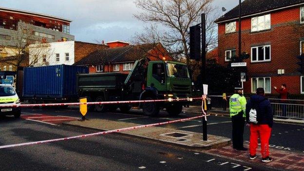 Bomb being removed in truck