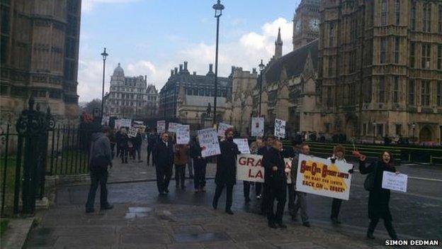 Street lights protest on the march through Westminster