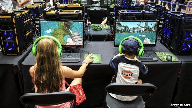 Children playing Minecraft