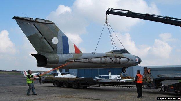Gloster Javelin being unloaded from a lorry