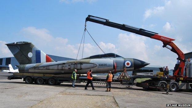 Gloster Javelin being unloaded from a lorry