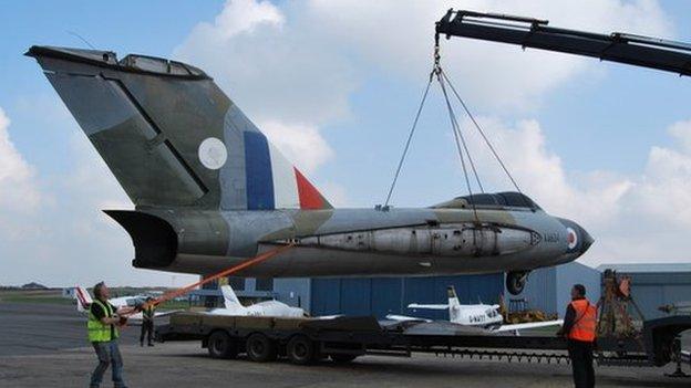 Gloster Javelin being unloaded from a lorry