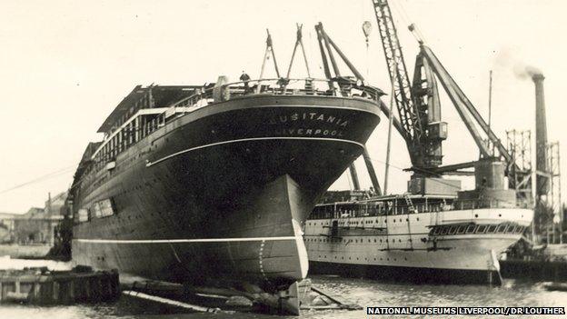 Lusitania under construction on the Clyde