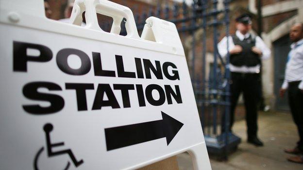 A disabled access sign to a polling station