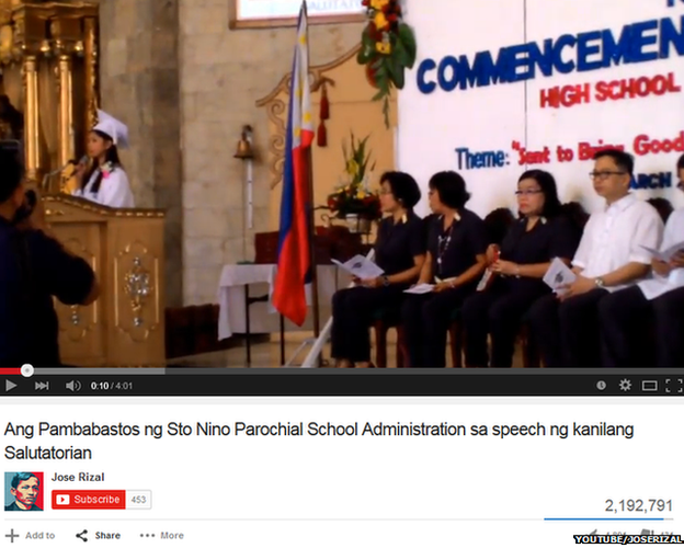 YouTube screenschot from a school graduation speech which went viral in the Philippines