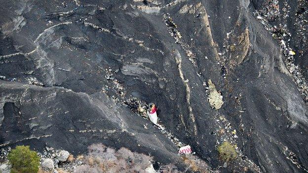 Debris from plane on mountainside. 26 March 2015