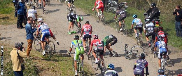 A crash at Paris-Roubaix