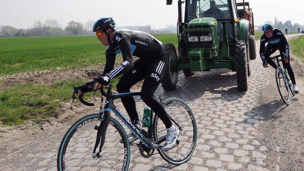 Team Sky on a cobbled classic recce