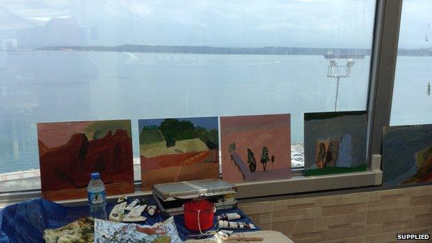 Paintings for a new Gallipoli exhibition sit in the studio