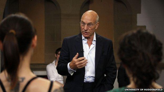 Sir Patrick Stewart addressing drama students