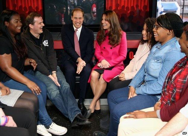 The Duke and Duchess of Cambridge talk to young people at the XLP mobile recording studio