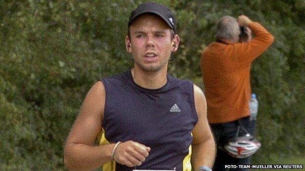 Andreas Lubitz runs the Airportrace half marathon in Hamburg in this September 13, 2009 file photo