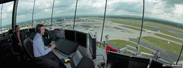 Air traffic controllers at Manchester airport, 2013