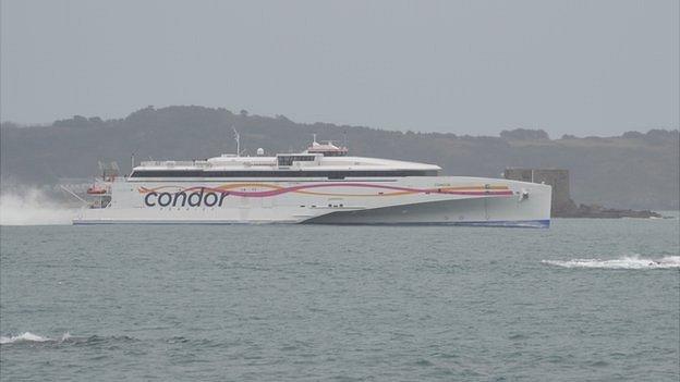 Condor Liberation passing Herm on its way to St Peter Port Harbour, Guernsey, from Poole on its maiden voyage