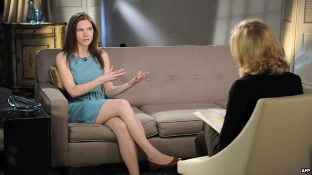 Amanda Knox being interviewed by Diane Sawyer on US television