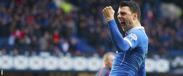 Haris Vuckic celebrates after scoring for Rangers against Cowdenbeath