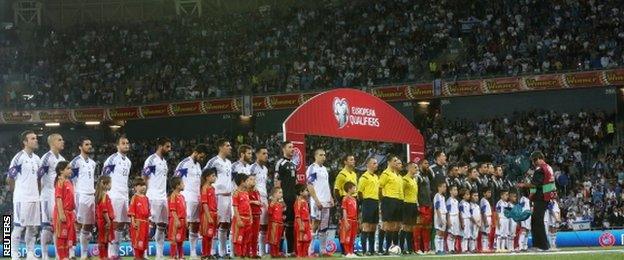 Israel v Wales - the teams line up before the match