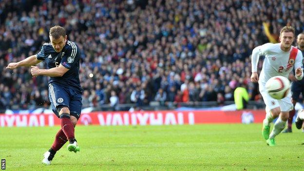 Shaun Maloney scored two first-half penalties for Scotland