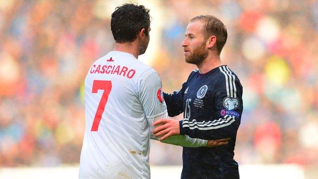 Barry Bannan (right) with Gibraltar goal scorer Lee Casciaro