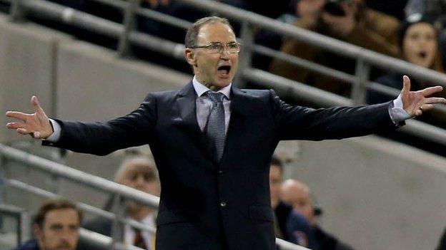 Martin O'Neill urges on his Republic of Ireland side at the Aviva Stadium