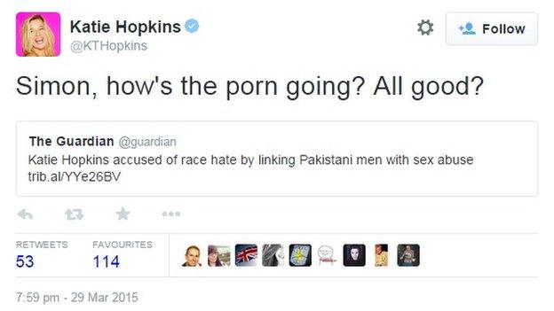 Katie Hopkins reported to police for race hate