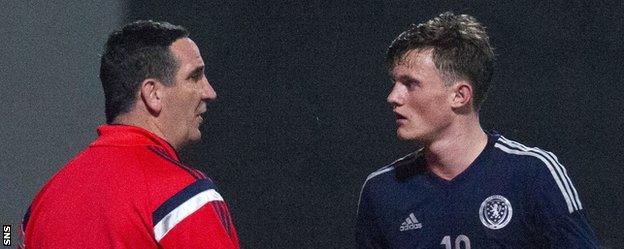 Scotland Under-19 boss Ricky Scrabia and Celtic midfielder Liam Henderson