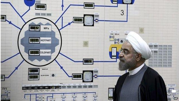 Iranian President Hassan Rouhani at Bushehr nuclear power (Jan 2015)