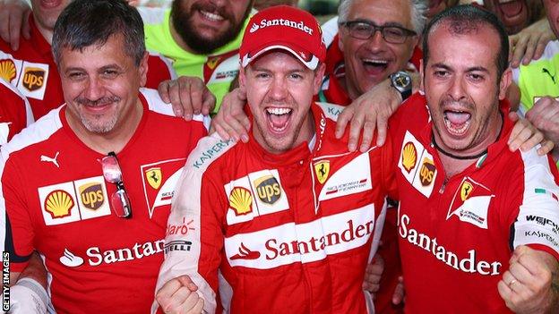 Sebastian Vettel celebrates winning the Malaysian Grand Prix