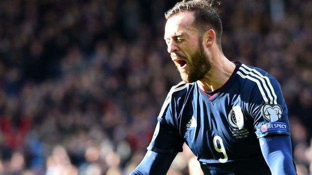 Steven Fletcher celebrates scoring for Scotland against Gibraltar