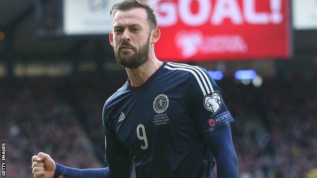 Steven Fletcher celebrates scoring for Scotland against Gibraltar