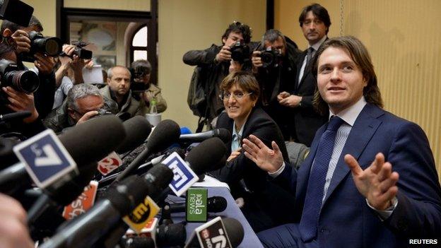 Raffaele Sollecito gives a news conference in Rome