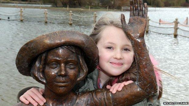 Megan Phillips with sculpture at Wicksteed Park