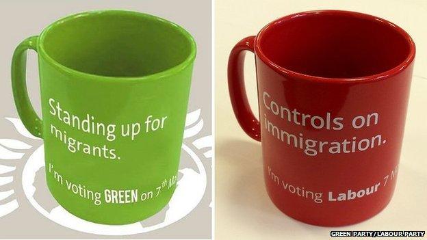 The Green Party mug (left) and the Labour Party mug (right)