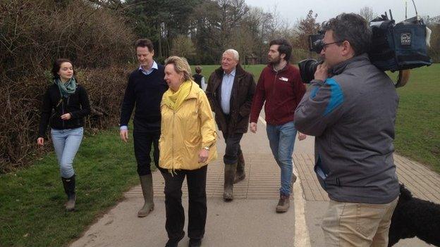 Lib Dem leader Nick Clegg campaigning in the Midlands