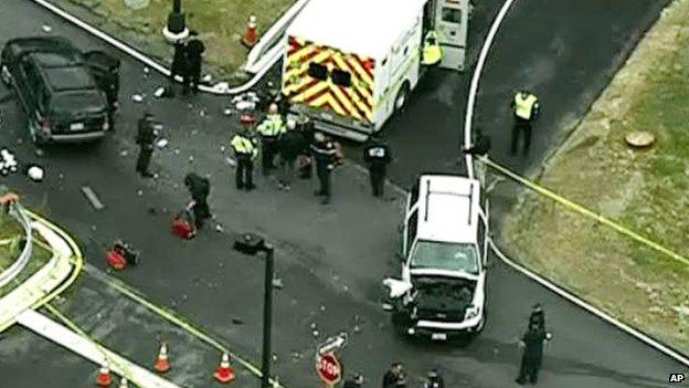 Aerial footage of the scene