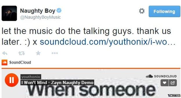 Naughty Boy shared the song on Twitter