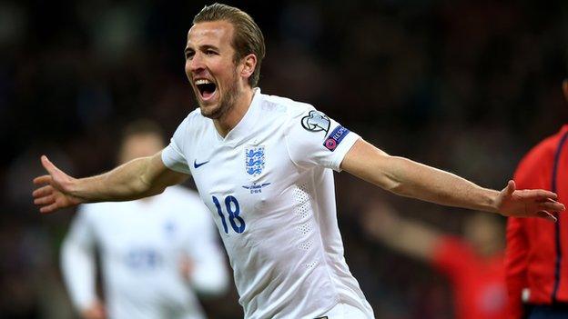 Harry Kane celebrates scroing against Lithuania