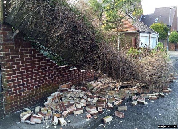 Collapsed wall in Southsea, Hampshire