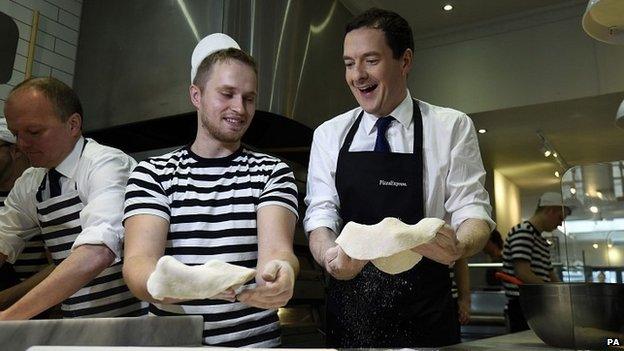 Chancellor George Osborne on a visit to a Pizza Express outlet in Hove