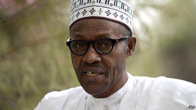 Muhammadu Buhari after casting his vote in the 2015 Nigerian presidential election.