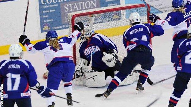 Great Britain's Chrissy Newman scores against Korea