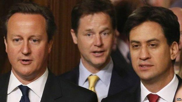 David Cameron, Nick Clegg, Ed Miliband